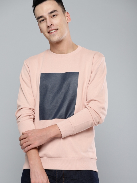 

Mast & Harbour Men Peach-Coloured & Navy Blue Colourblocked Sweatshirt