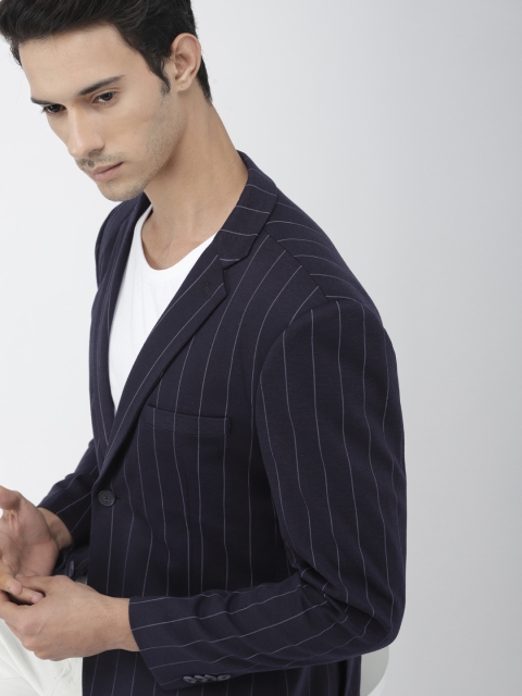 

Harvard Men Navy Blue & Grey Striped Regular Fit Single-Breasted Casual Blazer