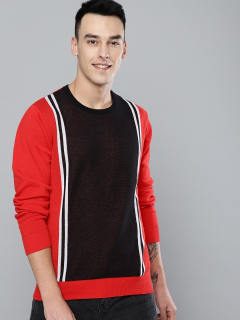 

Mast & Harbour Men Red & Black Colourblocked Sweater