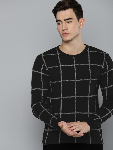 

Harvard Men Black & White Checked Acrylic Sweater