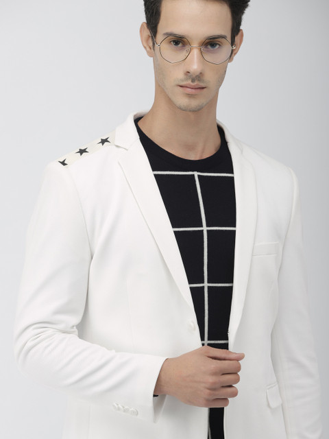 

Harvard Men White Self Design Regular Fit Single-Breasted Casual Blazer