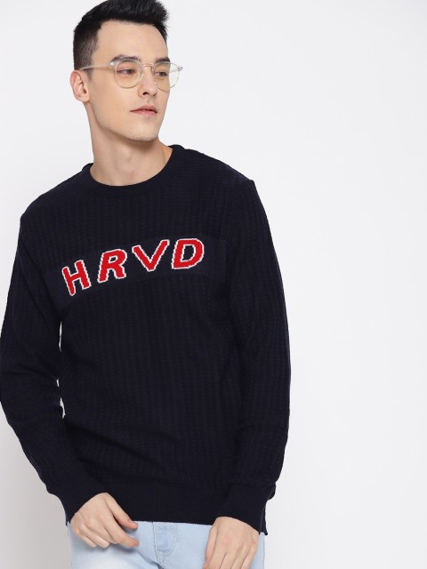 

Harvard Men Navy Blue Self Design Acrylic Sweater