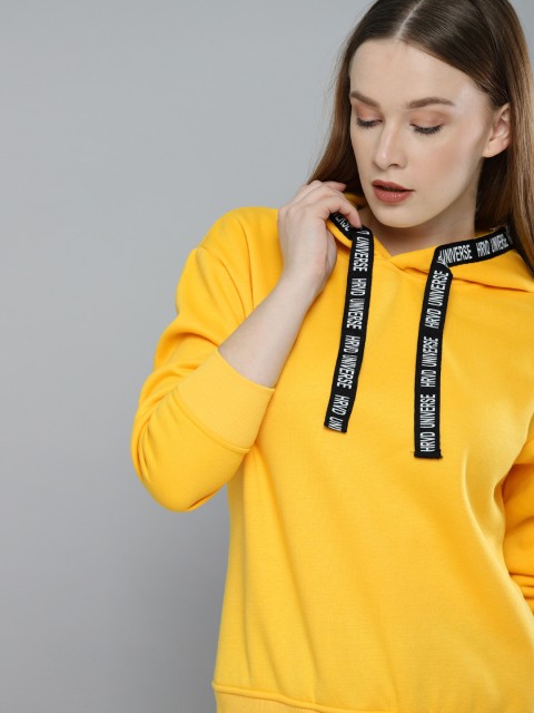 

Harvard Women Yellow Solid Hooded Sweatshirt