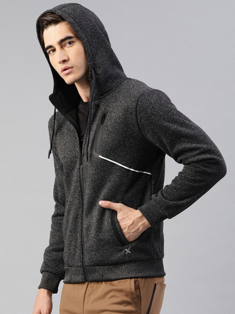 

HRX by Hrithik Roshan Men Charcoal Grey Solid Hooded Sweatshirt