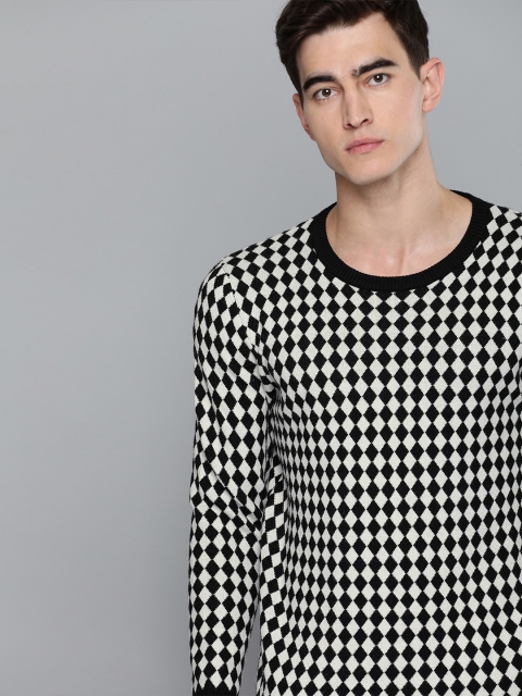 

Harvard Men Black & White Self Design Sweater