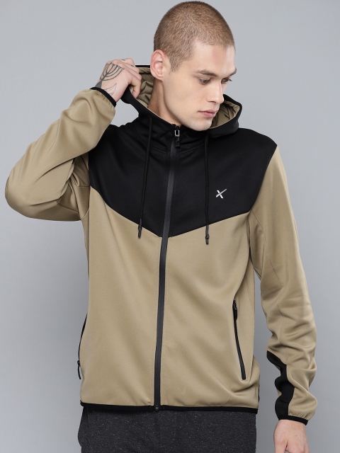 

HRX by Hrithik Roshan Men Black & Khaki Colourblocked Hooded Active Sweatshirt