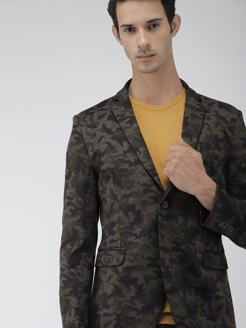 

Harvard Men Grey & Black Camo Printed Regular Fit Single Breasted Smart Casual Blazer
