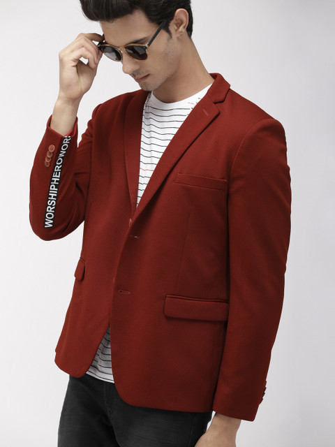 

Harvard Rust Red Self Design Regular Fit Single-Breasted Casual Blazer