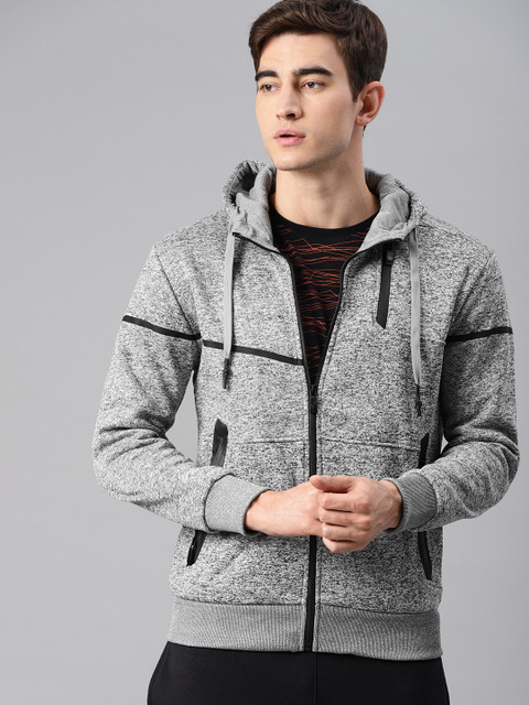 

HRX by Hrithik Roshan Men Grey Melange & Black Solid Hooded Sweatshirt