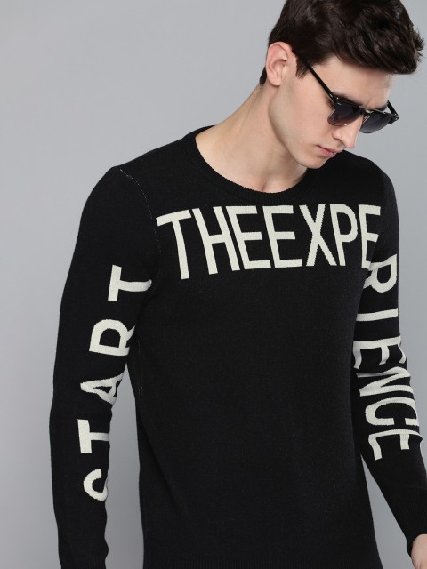 

Harvard Men Black Self Design Sweater
