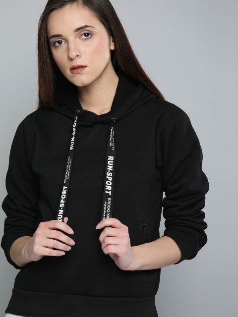 

Harvard Women Black Solid Hooded Sweatshirt