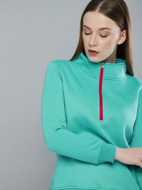 

Harvard Women Teal Solid Pullover Sweatshirt