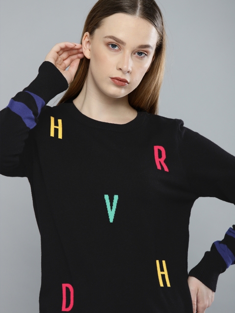 

Harvard Women Black Woven Design Sweater