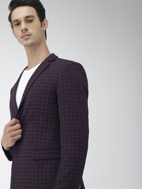 

Harvard Men Navy & Red Self-Checked Regular Fit Single-Breasted Casual Blazer, Navy blue