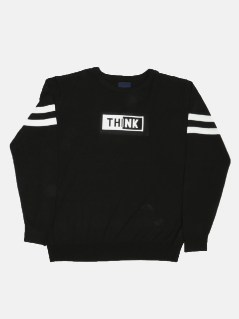 

Mast & Harbour Men Black Printed Pullover Sweater with Striped Detail