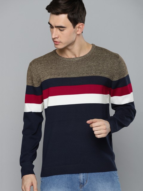 

Harvard Men Navy Blue & Brown Striped Sweater