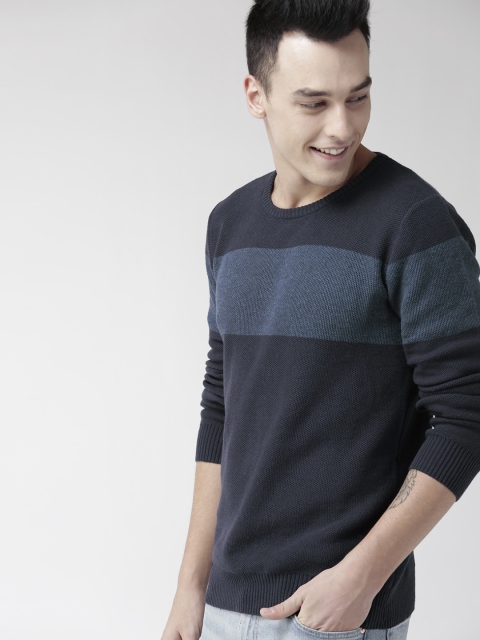 

Mast & Harbour Men Blue Colourblocked Sweater