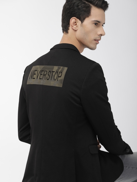 

Harvard Black Self Design Regular Fit Single-Breasted Casual Blazer