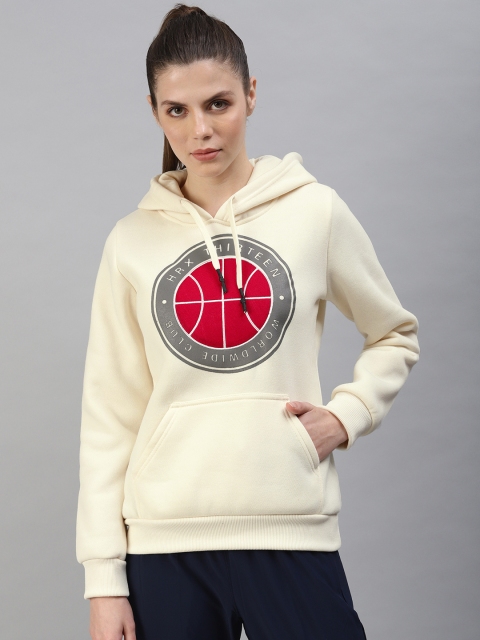 

HRX by Hrithik Roshan Women Cream & Red Printed Hooded Pullover Sweatshirt