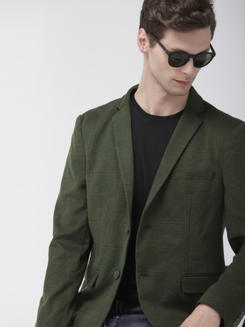 

Harvard Men Olive Green & Brown Checked Regular Fit Single-Breasted Casual Blazer