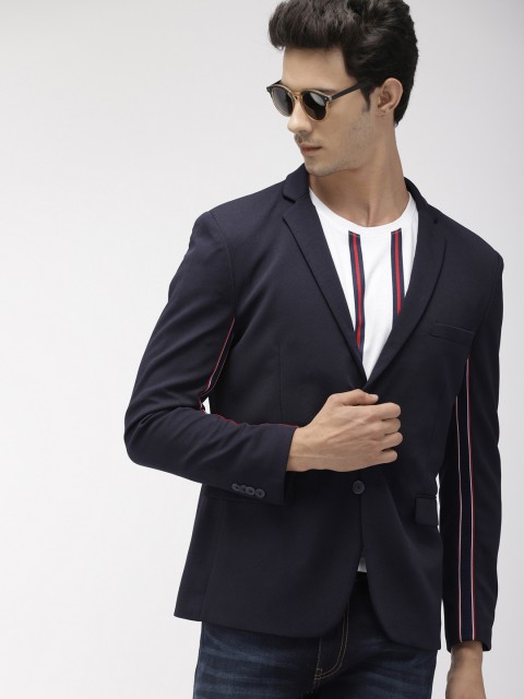 

Harvard Navy Blue Self Design Regular Fit Single-Breasted Casual Blazer
