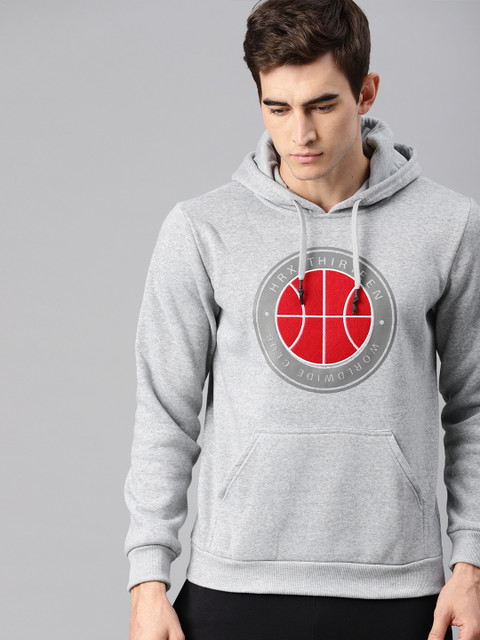 

HRX by Hrithik Roshan Men Lifestyle Grey Printed Hooded Sweatshirt