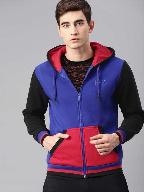 

HRX by Hrithik Roshan Men Lifestyle Blue & Red Colourblocked Hooded Sweatshirt