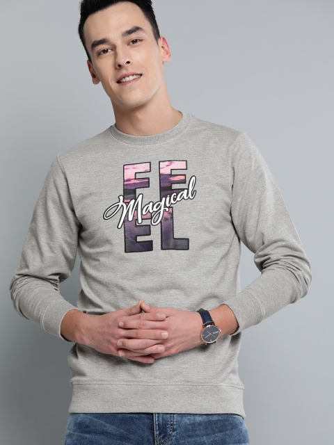 

Mast & Harbour Men Grey Melange & Pink Printed Sweatshirt