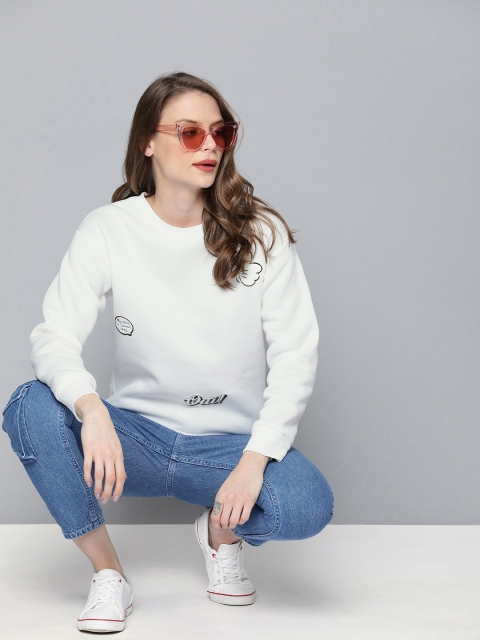 

Harvard Women White Solid Pullover Sweatshirt With Applique Detail