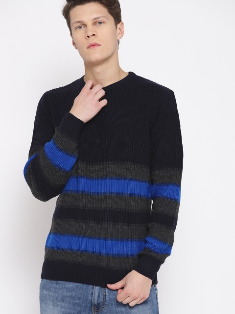 

Harvard Men Navy Blue & Charcoal Grey Striped Acrylic Sweater