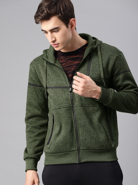 

HRX by Hrithik Roshan Men Lifestyle Green Melange Solid Hooded Sweatshirt