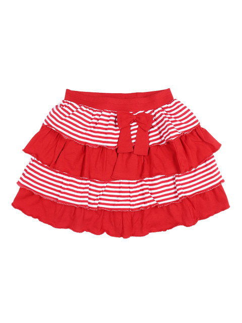 

Pantaloons Junior Girls Red Solid Tiered Pure Cotton Skirt