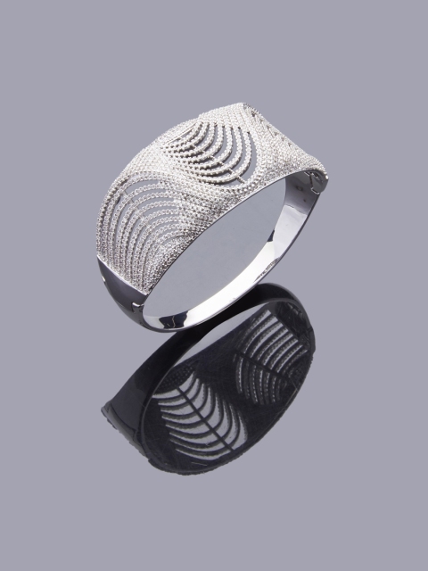 

shaze Women Silver-Toned Rhodium-Plated Stone-Studded Antique Bangle
