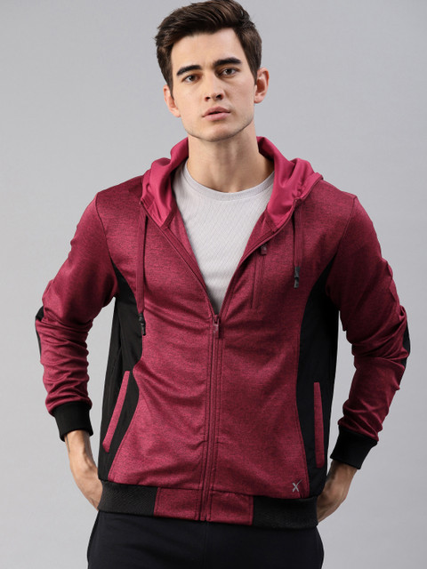 

HRX by Hrithik Roshan Men Maroon Active Solid Hooded Bomber Jacket