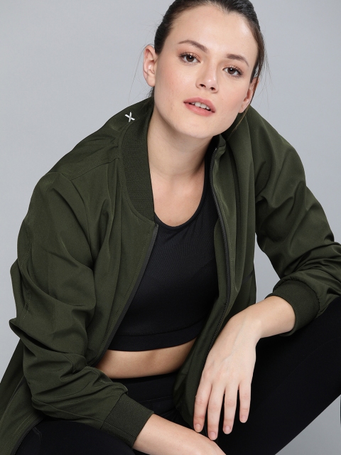 

HRX by Hrithik Roshan Women Olive Green Solid Bomber Jacket