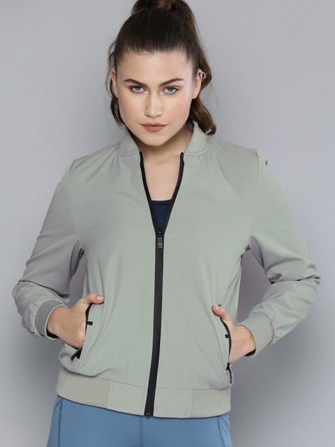 

HRX by Hrithik Roshan Women Grey Solid Active Hooded Bomber Jacket