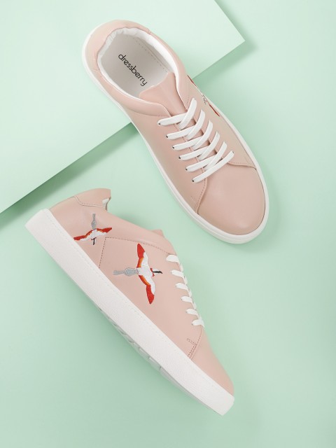 

DressBerry Women Peach-Coloured Embroidered Detail Sneakers