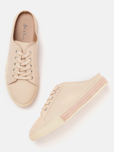 

Mast & Harbour Women Beige Solid Slip-On Sneakers