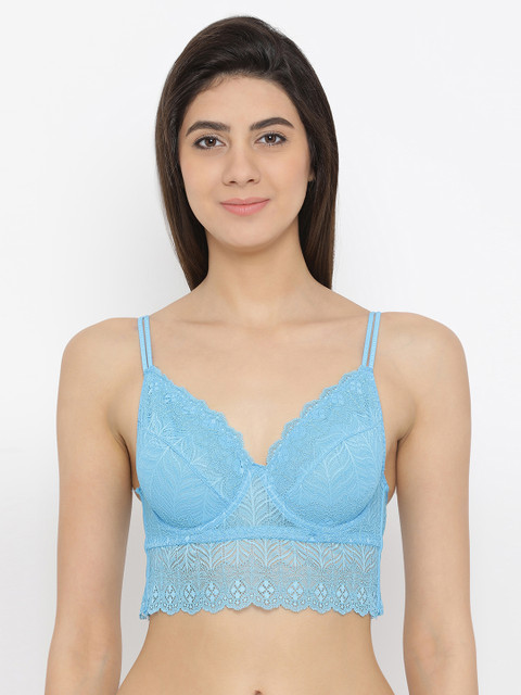 

Clovia Lace Non-Padded Underwired Bralette, Blue