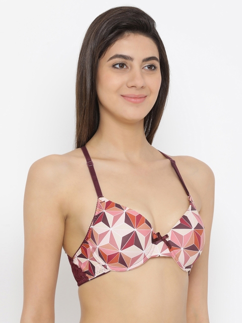 

Clovia Padded Underwired Racerback Printed T-Shirt Push Up Bra, Purple