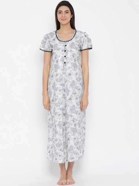 

Clovia Off-White & Grey Printed Nightdress NS1199P24XL