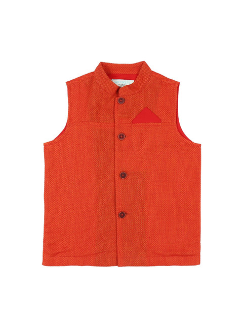 

Pantaloons Junior Boys Red Woven Design Pure Cotton Waistcoat