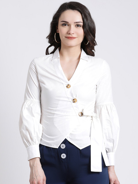 

Kazo Women White Regular Fit Solid Casual Shirt