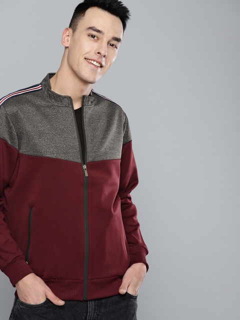 

Mast & Harbour Men Maroon & Charcoal Grey Colourblocked Sweatshirt