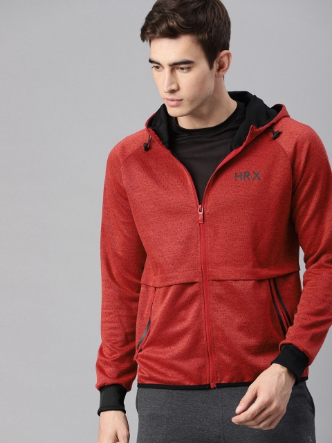 

HRX by Hrithik Roshan Men Lifestyle Red Melange Solid Hooded Sweatshirt