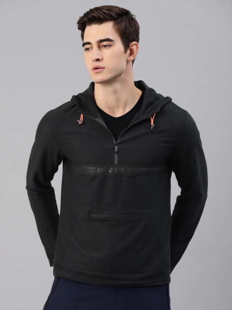 

HRX by Hrithik Roshan Active Men Self-Striped Black Hooded Sweatshirts