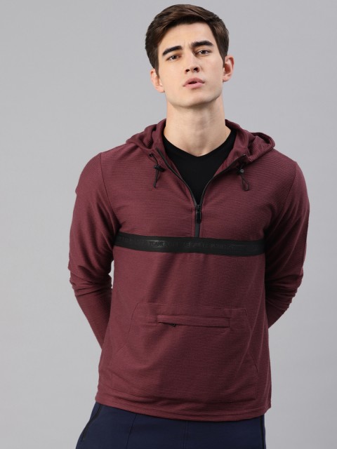 

HRX by Hrithik Roshan Active Men Maroon Self-Striped Hooded Sweatshirts