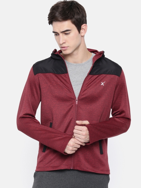 

HRX by Hrithik Roshan Men Maroon & Black Active Colourblocked Hooded Sweatshirt