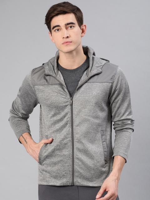 

HRX by Hrithik Roshan Men Grey Melange Colourblocked Active AW19-MK Hooded Sweatshirt