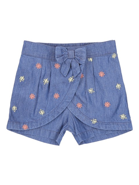 

Pantaloons Baby Girls Blue Self Design Regular Fit Denim Shorts